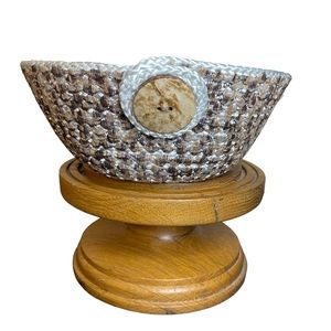 Handcrafted nylon rope bowl. Coconut shell button